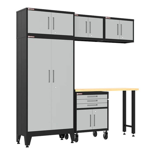Armadillo Tough Grey 6-Piece Garage Cabinet Set with Levelers and Casters-AR6PC128G
