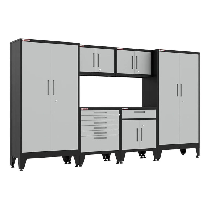 Armadillo Tough Grey 6-Piece Garage Cabinet Set with Levelers and Casters-AR6PC135G