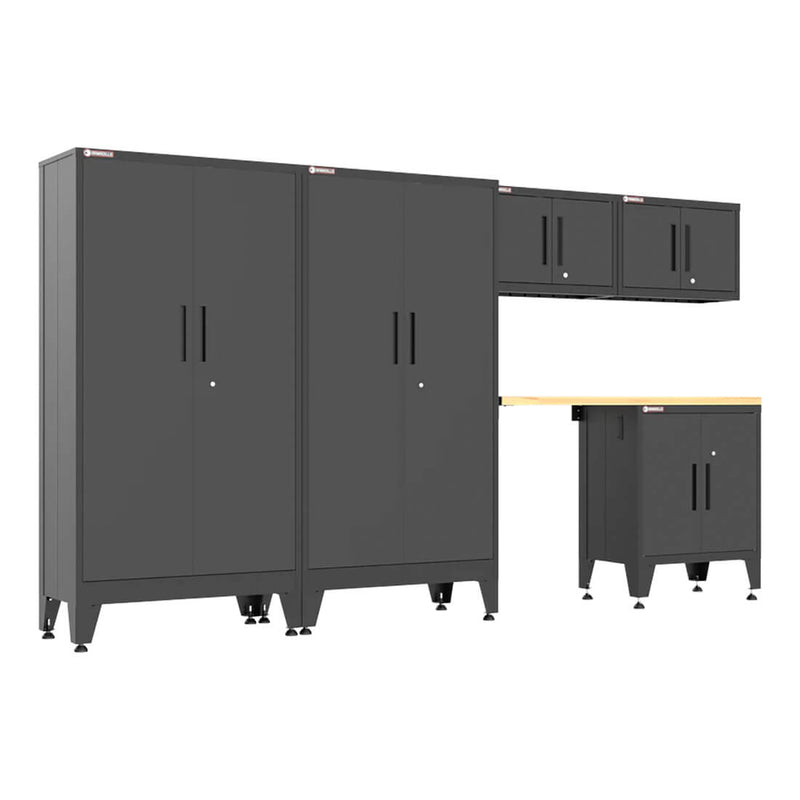 Armadillo Tough Black 6-Piece Garage Cabinet Set with Levelers-AR6PC142B