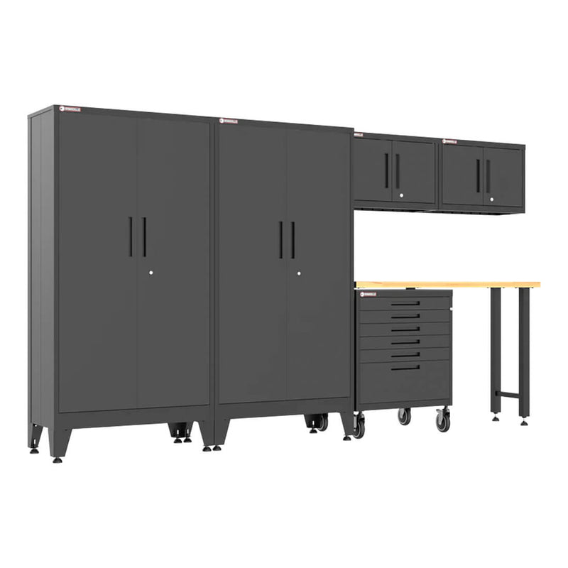 Armadillo Tough Black 6-Piece Garage Cabinet Set with Levelers and Casters-AR6PC143B