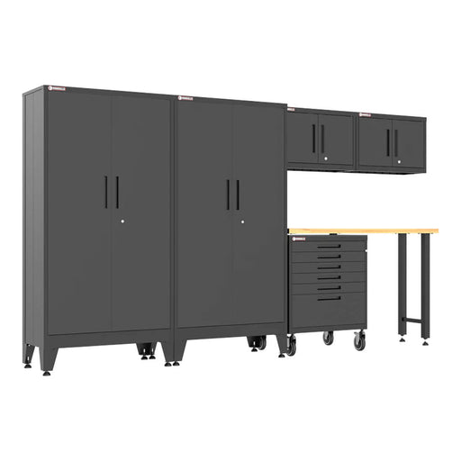 Armadillo Tough Black 6-Piece Garage Cabinet Set with Levelers and Casters-AR6PC143B