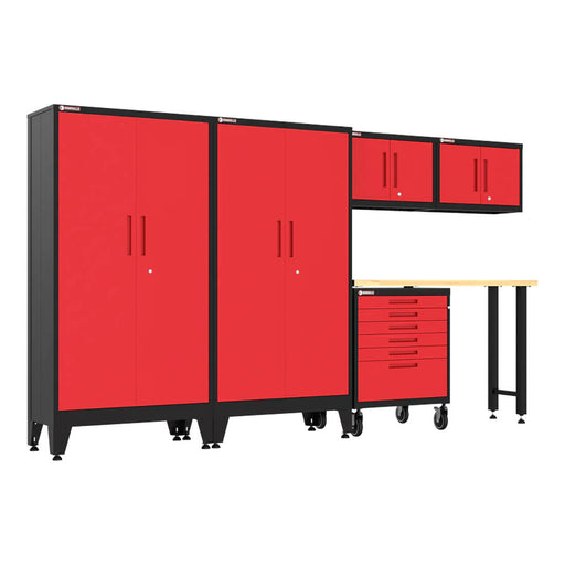 Armadillo Tough Red 6-Piece Garage Cabinet Set with Levelers and Casters-AR6PC143R