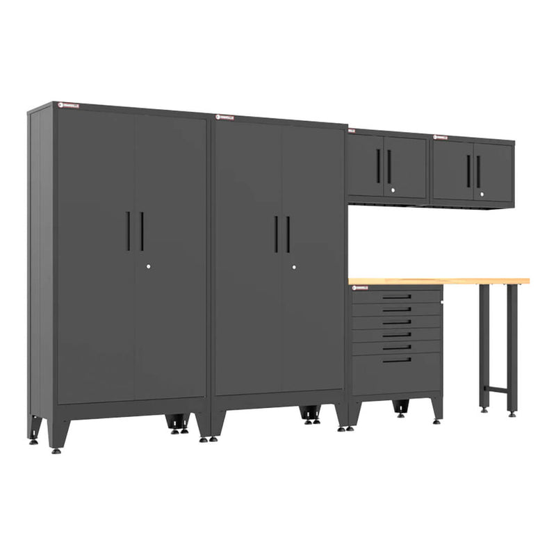 Armadillo Tough Black 6-Piece Garage Cabinet Set with Levelers-AR6PC144B