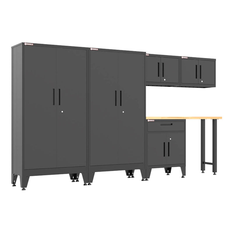 Armadillo Tough Black 6-Piece Garage Cabinet Set with Levelers-AR6PC145B