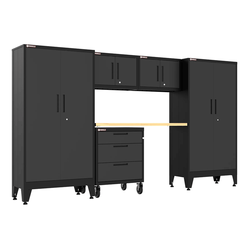 Armadillo Tough Black 6-Piece Garage Cabinet System with Levelers and Casters