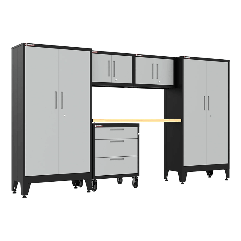 Armadillo Tough Grey 6-Piece Garage Cabinet System with Levelers and Casters