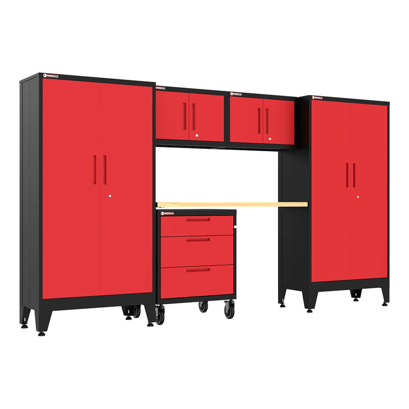 Armadillo Tough Red 6-Piece Garage Cabinet System with Levelers and Casters