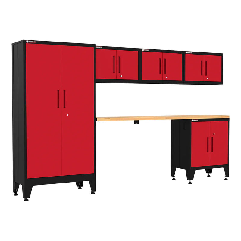 Armadillo Tough Red 6-Piece Garage Cabinet Setup with Levelers