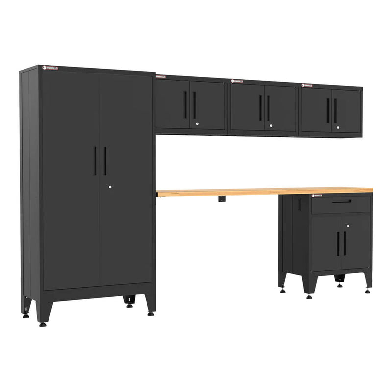 Armadillo Tough Black 6-Piece Garage Cabinet Configuration with Levelers