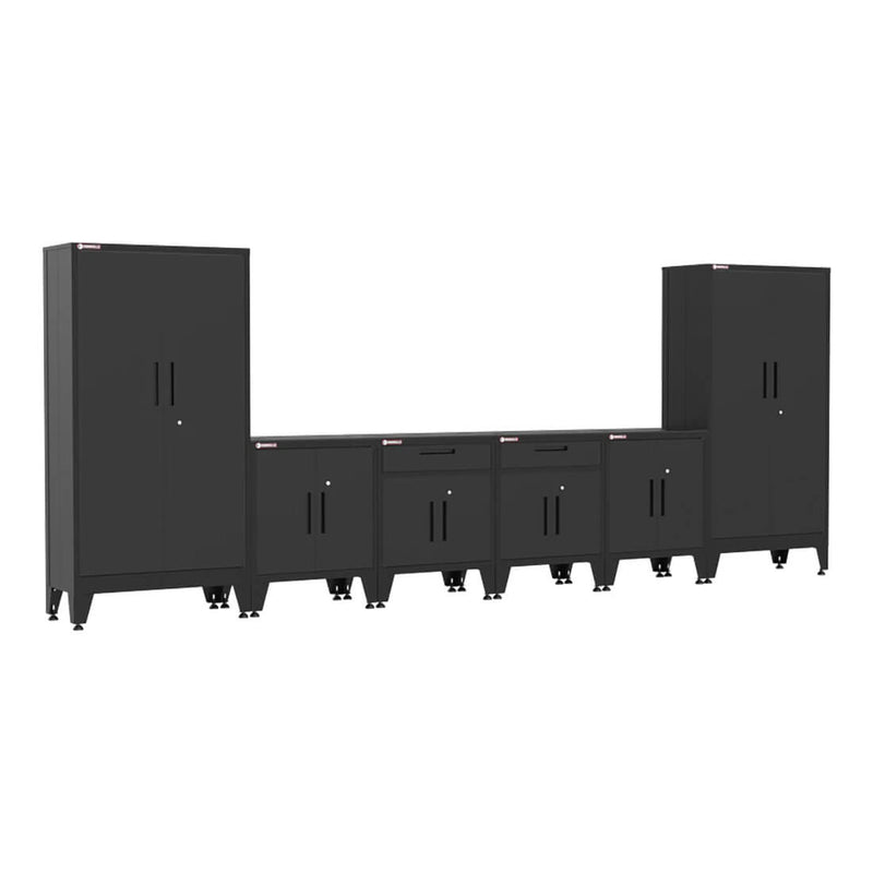 Armadillo Tough Black 6-Piece Garage Cabinet Kit with Levelers and Casters