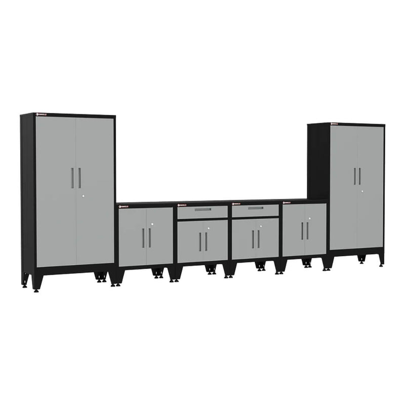 Armadillo Tough Grey 6-Piece Garage Cabinet Kit with Levelers and Casters