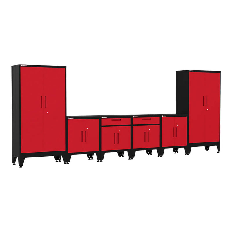 Armadillo Tough Red 6-Piece Garage Cabinet Kit with Levelers and Casters