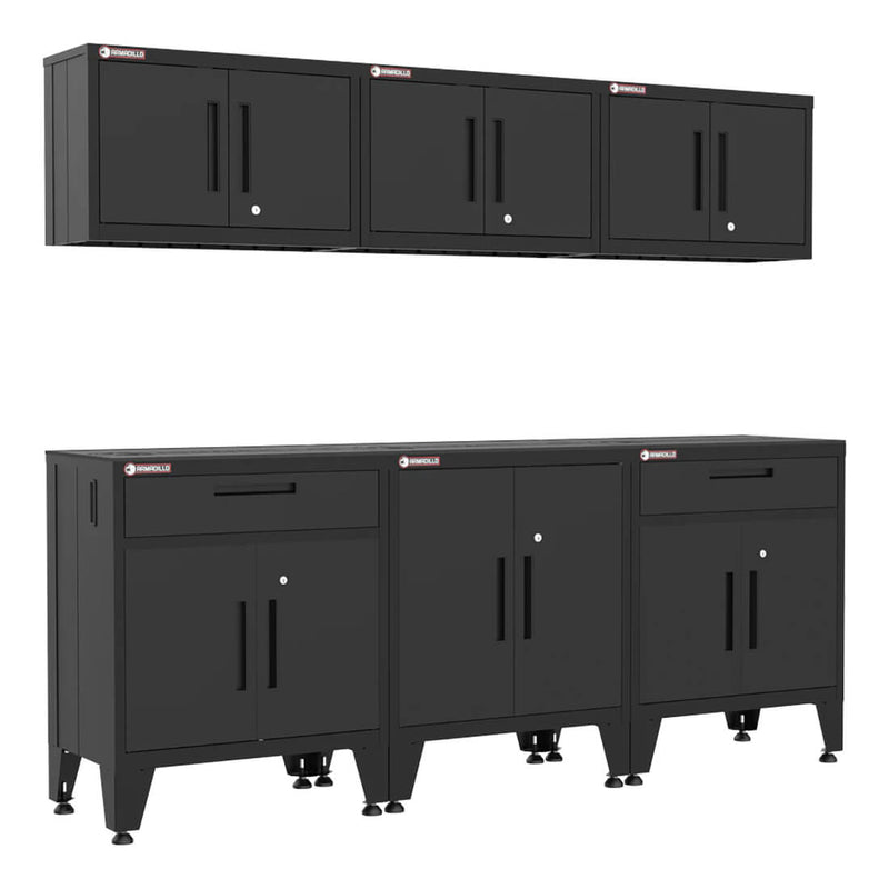 Armadillo Tough Black 6-Piece Garage Cabinet Storage System with Levelers