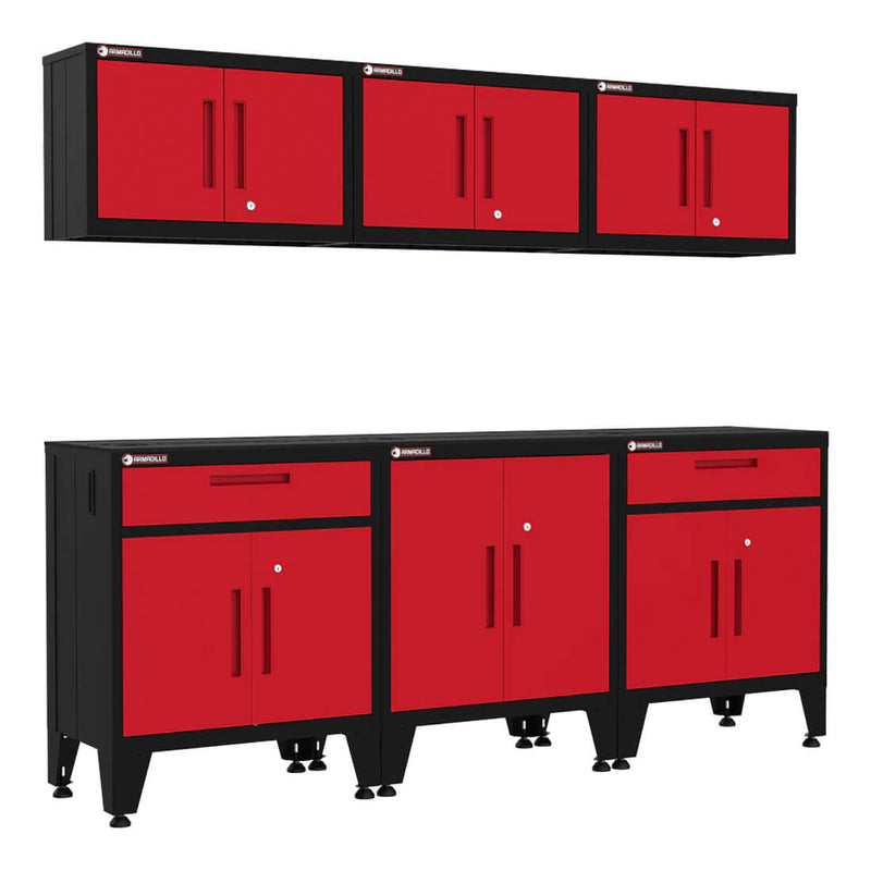 Armadillo Tough Red 6-Piece Garage Cabinet Storage System with Levelers