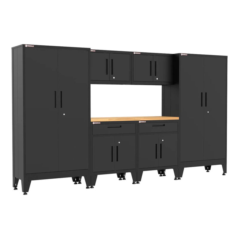 Armadillo Tough Black 7-Piece Garage Cabinet Storage System with Levelers