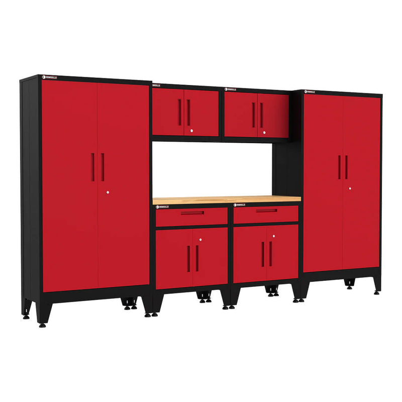 Armadillo Tough Red 7-Piece Garage Cabinet Storage System with Levelers