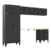 Armadillo Tough Black 7-Piece Garage Cabinet Set with Levelers and Casters-AR7PC125B