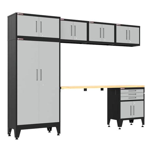 Armadillo Tough Grey 7-Piece Garage Cabinet Set with Levelers and Casters-AR7PC125G