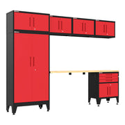 Armadillo Tough Red 7-Piece Garage Cabinet Set with Levelers and Casters-AR7PC125R