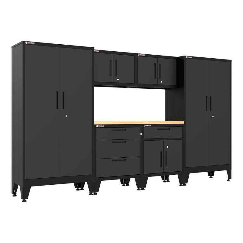 Armadillo Tough Black 7-Piece Garage Cabinet Configuration with Levelers