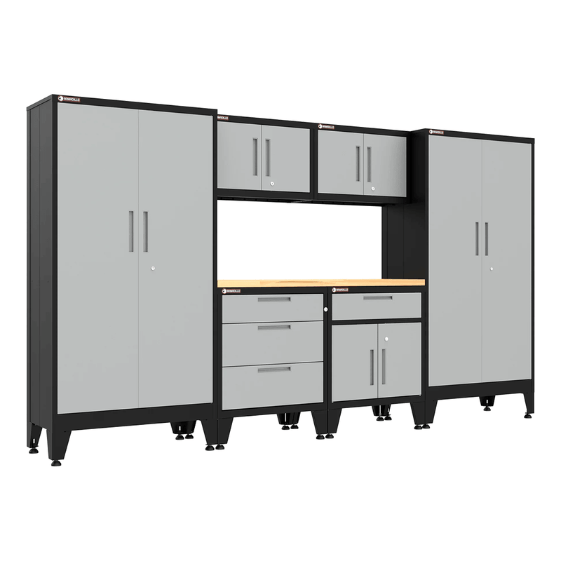Armadillo Tough Grey 7-Piece Garage Cabinet Configuration with Levelers