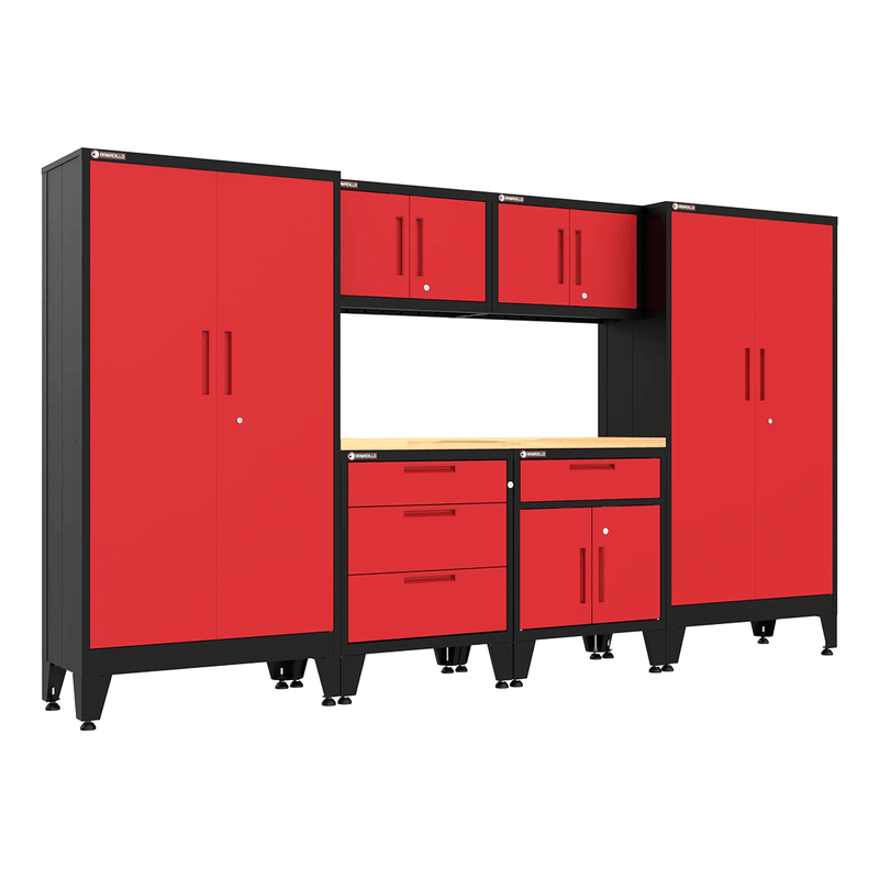 Armadillo Tough Red 7-Piece Garage Cabinet Configuration with Levelers