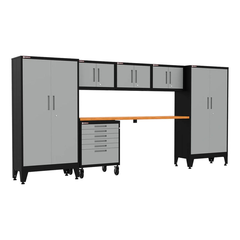 Armadillo Tough Grey 7-Piece Garage Cabinet Set with Levelers and Casters