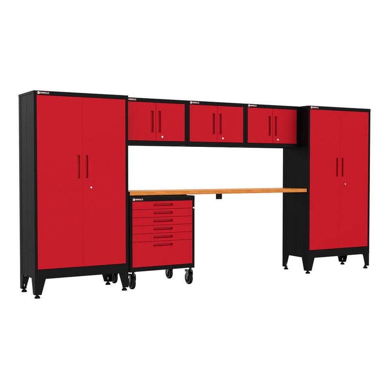 Armadillo Tough Red 7-Piece Garage Cabinet Set with Levelers and Casters