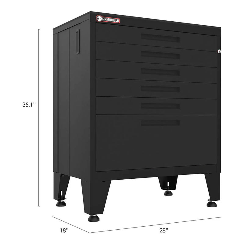 Armadillo Tough Black 7-Piece Garage Cabinet System with Levelers and Casters