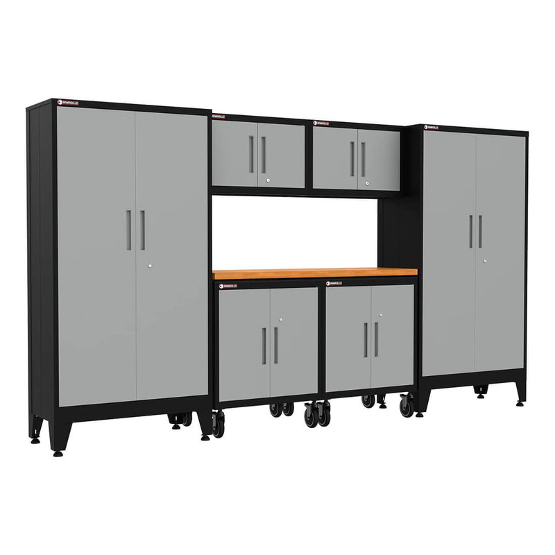 Armadillo Tough Grey 7-Piece Garage Cabinet Setup with Levelers and Casters