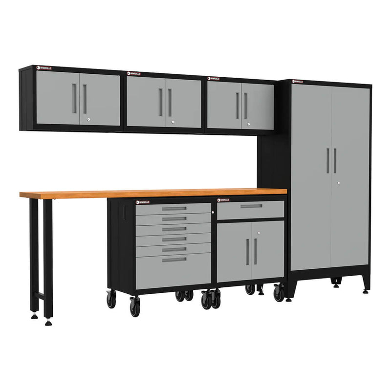 Armadillo Tough Grey 7-Piece Garage Cabinet Configuration with Levelers and Casters