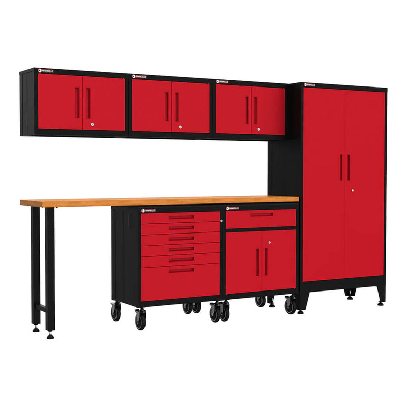 Armadillo Tough Red 7-Piece Garage Cabinet Configuration with Levelers and Casters