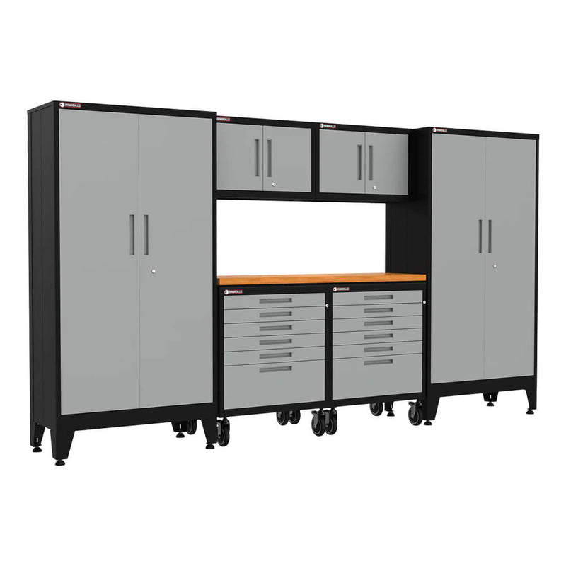 Armadillo Tough Grey 7-Piece Garage Cabinet Kit with Levelers and Casters
