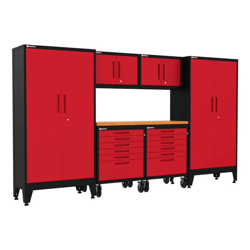 Armadillo Tough Red 7-Piece Garage Cabinet Kit with Levelers and Casters