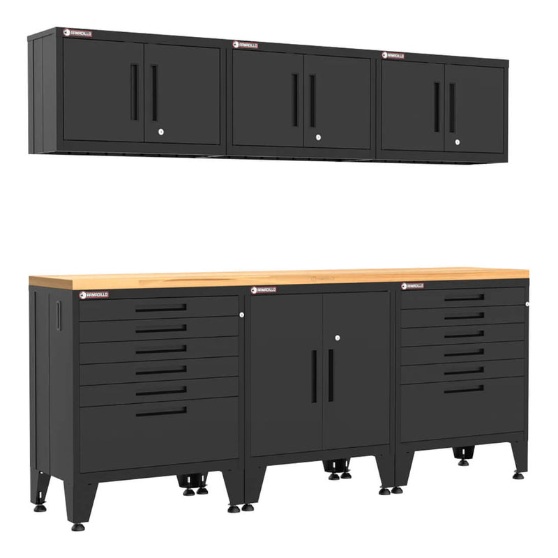 Armadillo Tough Black 7-Piece Garage Cabinet Set with Levelers