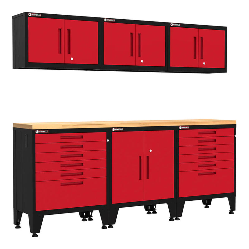 Armadillo Tough Red 7-Piece Garage Cabinet Set with Levelers