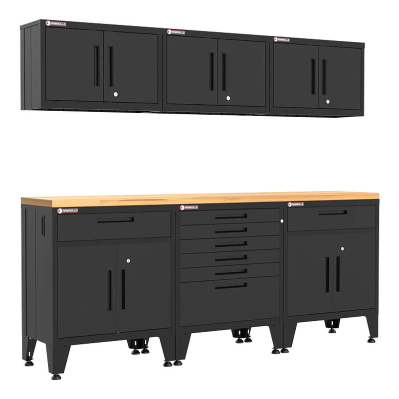 Armadillo Tough Black 7-Piece Garage Cabinet System with Levelers