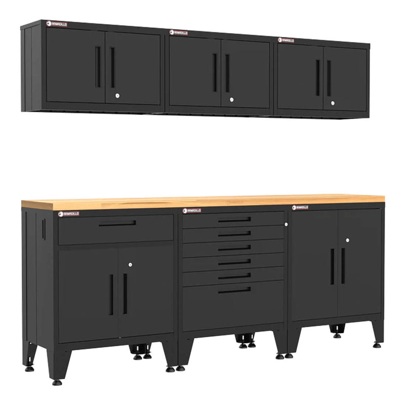 Armadillo Tough Black 7-Piece Garage Cabinet Kit with Levelers