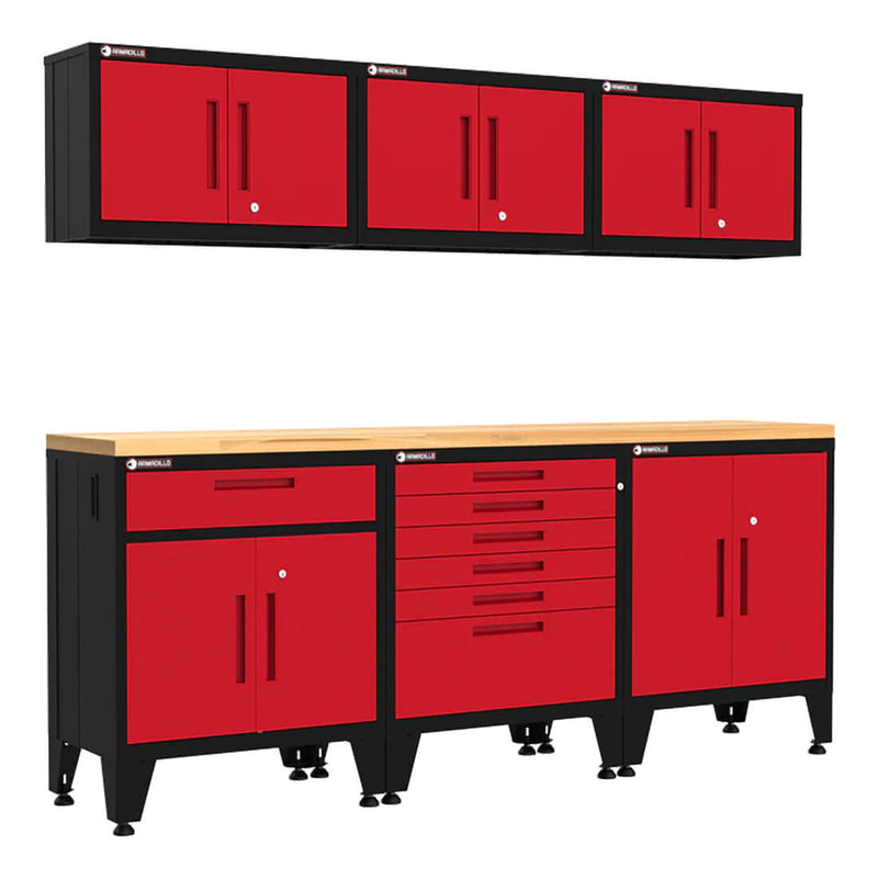 Armadillo Tough Red 7-Piece Garage Cabinet Kit with Levelers