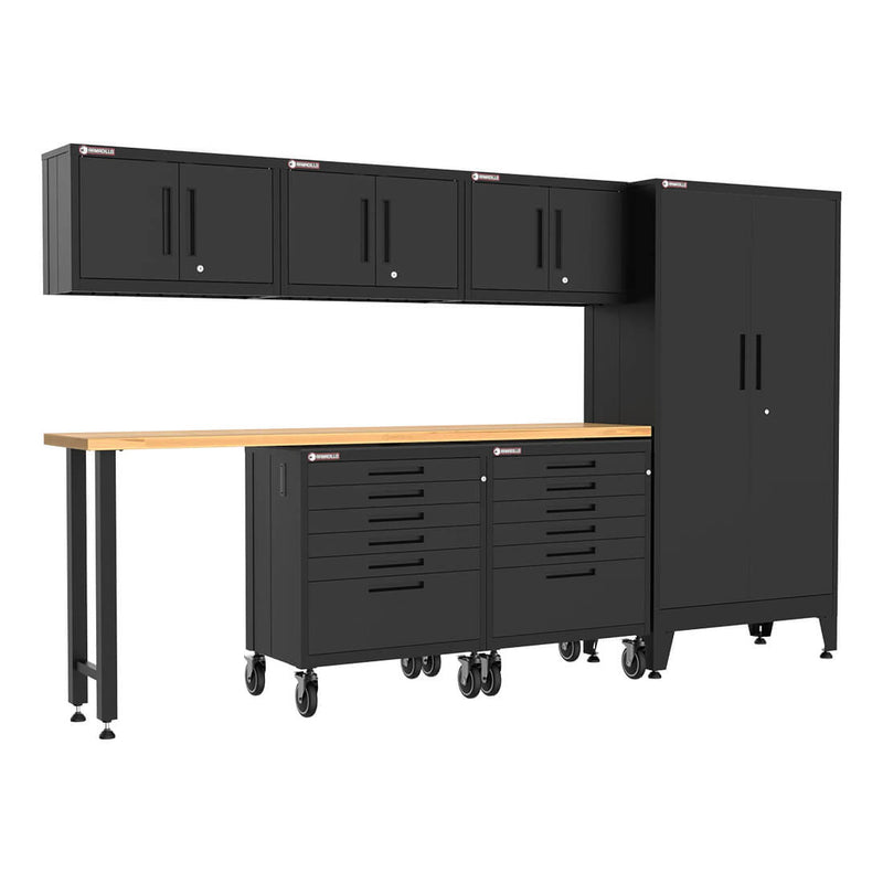Armadillo Tough Black 7-Piece Garage Cabinet Combo with Levelers and Casters