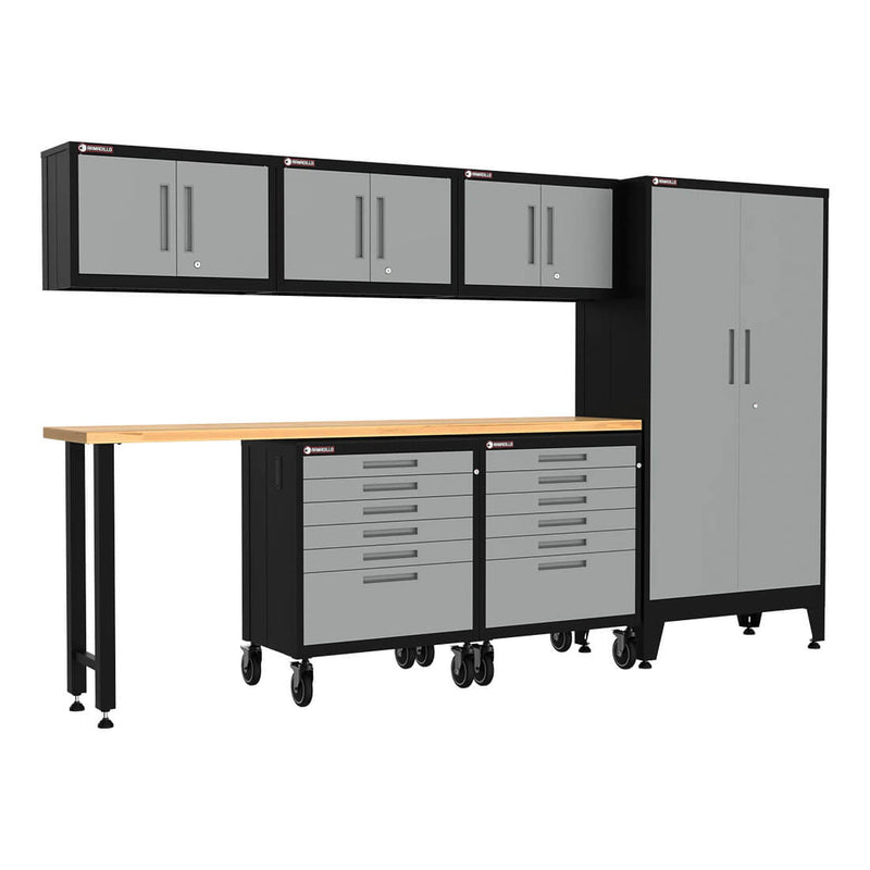 Armadillo Tough Grey 7-Piece Garage Cabinet Combo with Levelers and Casters