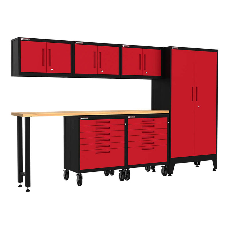Armadillo Tough Red 7-Piece Garage Cabinet Combo with Levelers and Casters