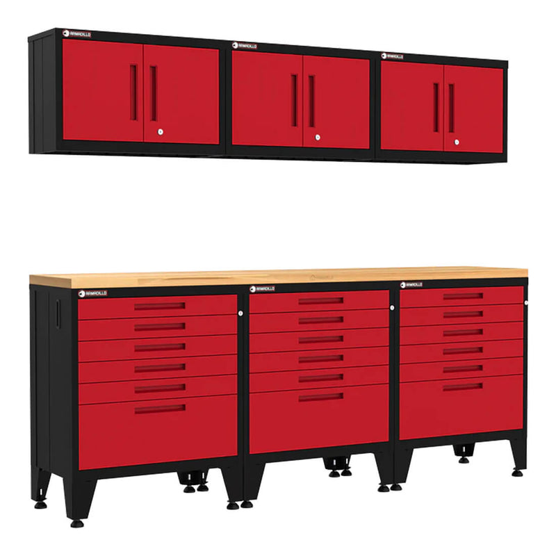 Armadillo Tough Red 7-Piece Garage Cabinet Setup with Levelers