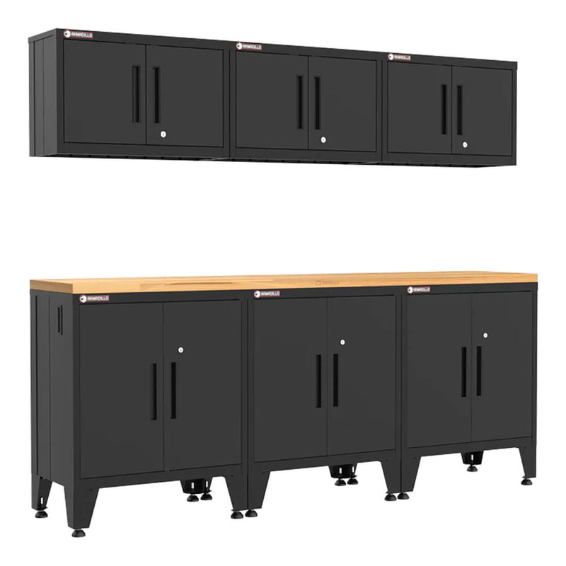 Armadillo Tough Black 7-Piece Garage Cabinet Combo with Levelers
