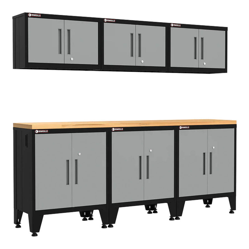 Armadillo Tough Grey 7-Piece Garage Cabinet Combo with Levelers