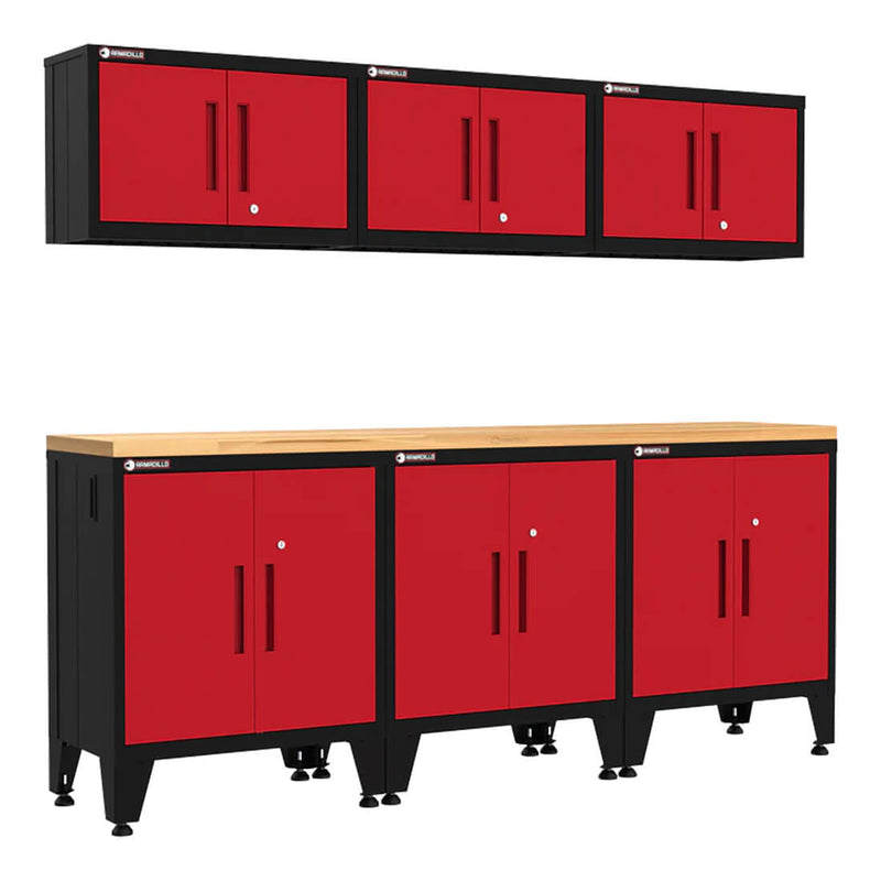 Armadillo Tough Red 7-Piece Garage Cabinet Combo with Levelers