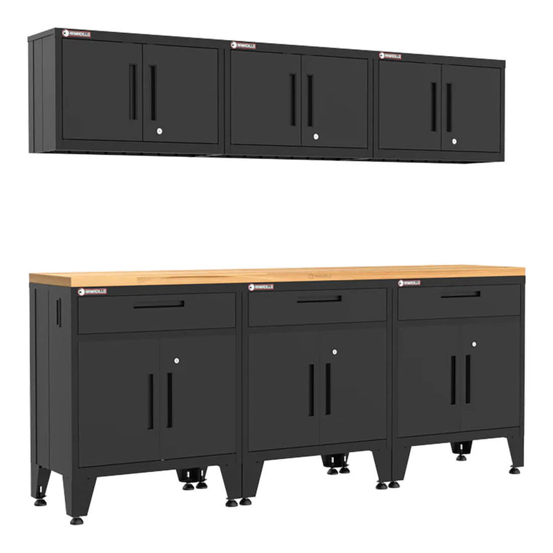 Armadillo Tough Black 7-Piece Garage Cabinet Storage Solution with Levelers