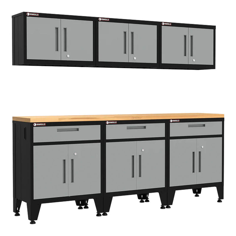 Armadillo Tough Grey 7-Piece Garage Cabinet Storage Solution with Levelers