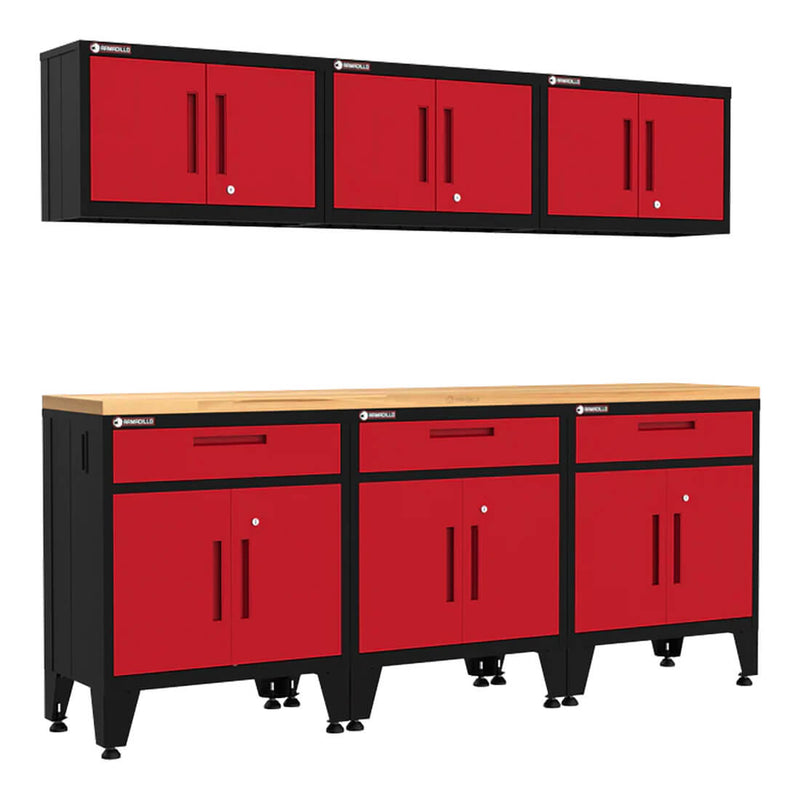 Armadillo Tough Red 7-Piece Garage Cabinet Storage Solution with Levelers