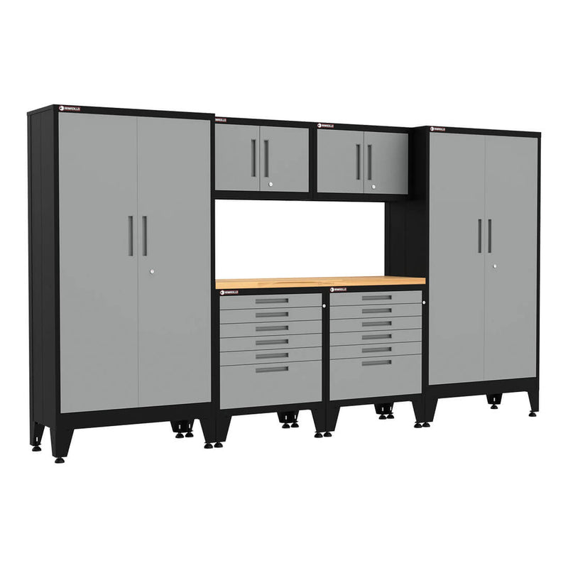 Armadillo Tough Grey 7-Piece Garage Cabinet Configuration with Levelers
